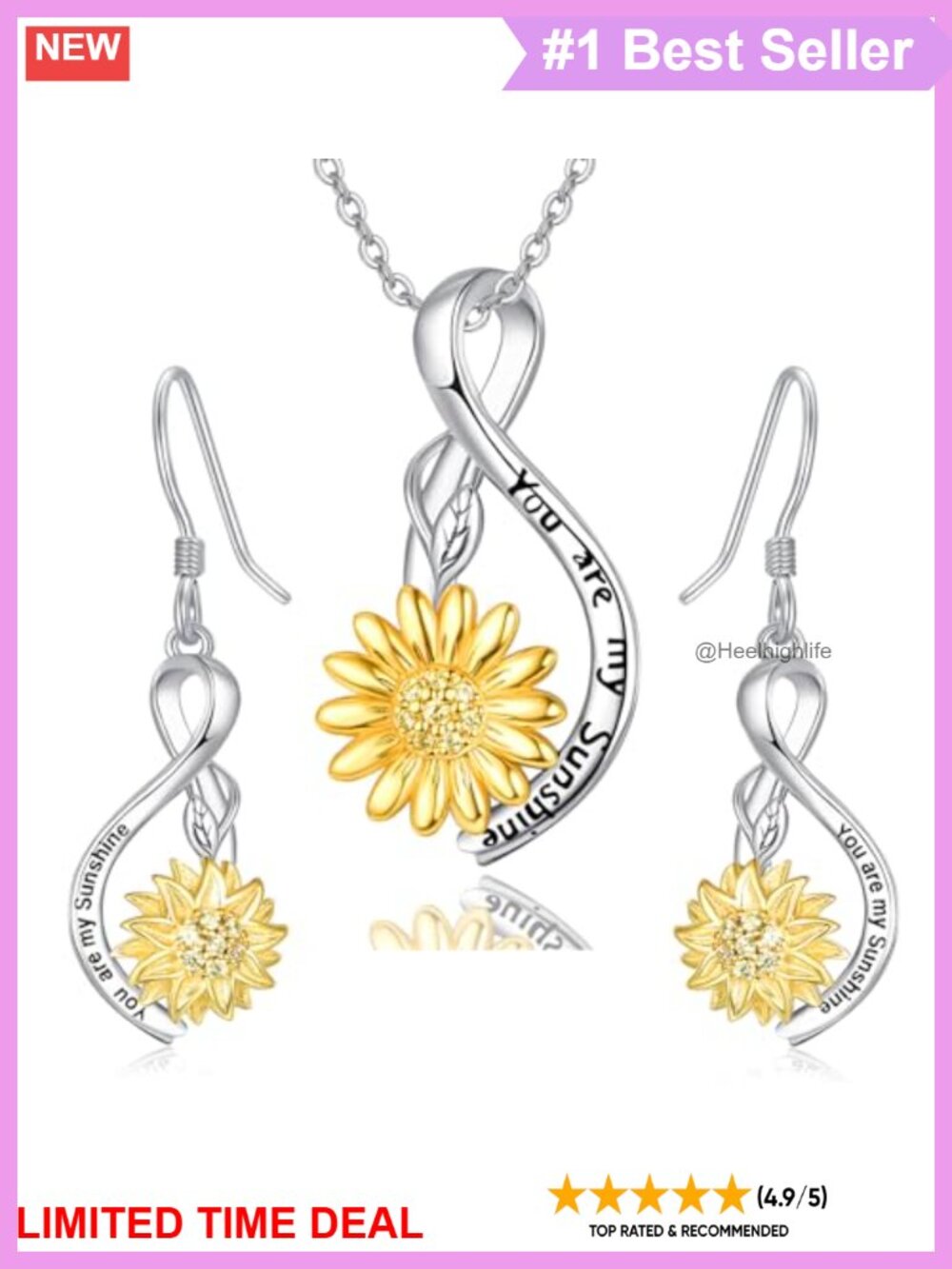 925 Sterling Silver Sunflower Pendant Necklace Dangle Earrings Jewelry Set
